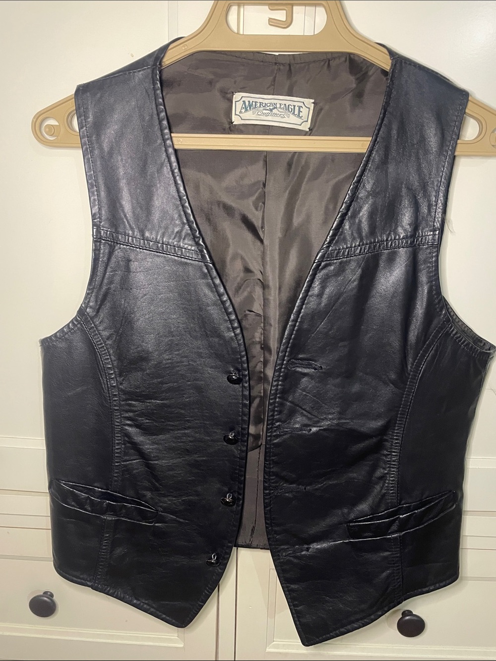 America Eagle Outfitters. Vintage Black Leather Lined Vest.
